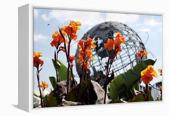 Flowers near Unisphere at World's Fair Site Queens NY-null-Framed Stretched Canvas