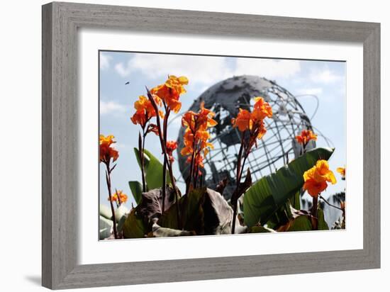 Flowers near Unisphere at World's Fair Site Queens NY-null-Framed Photo