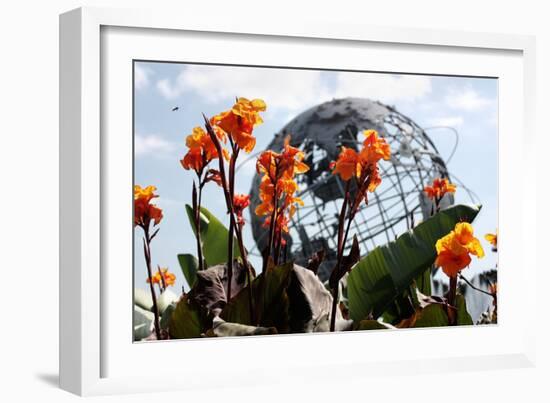 Flowers near Unisphere at World's Fair Site Queens NY-null-Framed Photo