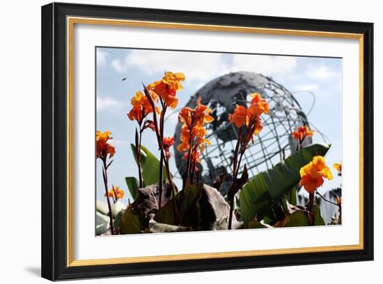 Flowers near Unisphere at World's Fair Site Queens NY-null-Framed Photo