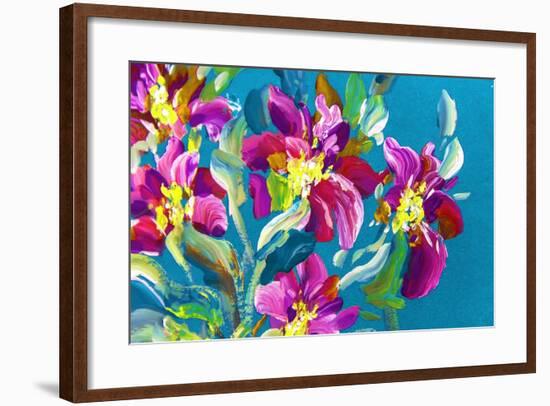 Flowers on a Green Background-KoliadzynskaIryna-Framed Art Print