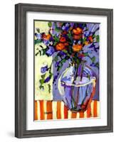 Flowers on a Striped Tablecloth-Patty Baker-Framed Art Print