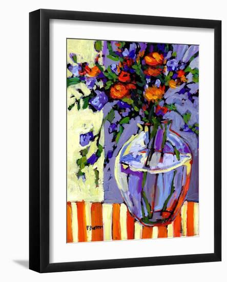 Flowers on a Striped Tablecloth-Patty Baker-Framed Art Print