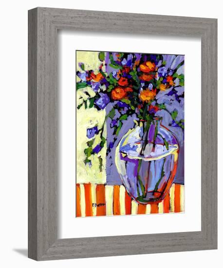 Flowers on a Striped Tablecloth-Patty Baker-Framed Premium Giclee Print