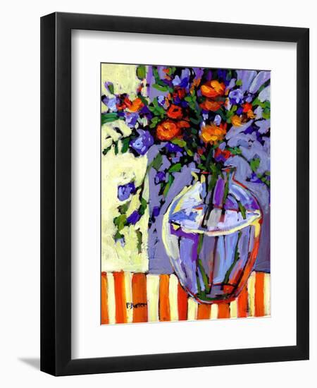 Flowers on a Striped Tablecloth-Patty Baker-Framed Premium Giclee Print