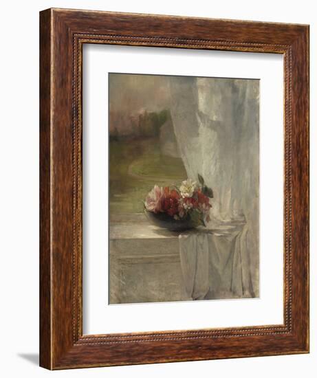 Flowers on a Window Ledge, by John La Farge, 1861, American impressionist painting,-John La Farge-Framed Art Print