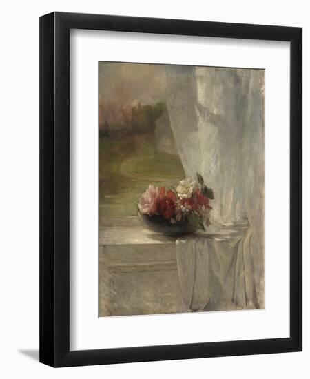 Flowers on a Window Ledge, by John La Farge, 1861, American impressionist painting,-John La Farge-Framed Art Print