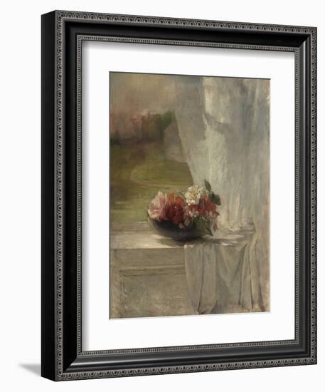 Flowers on a Window Ledge, by John La Farge, 1861, American impressionist painting,-John La Farge-Framed Art Print