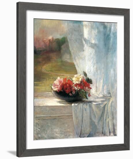 Flowers on a Window Ledge-John Lafarge-Framed Art Print