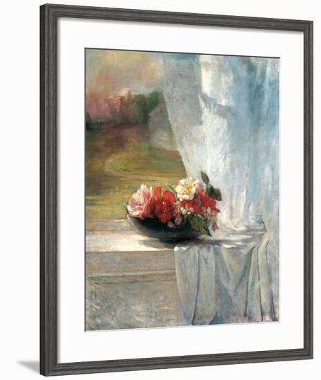 Flowers on a Window Ledge-John Lafarge-Framed Art Print