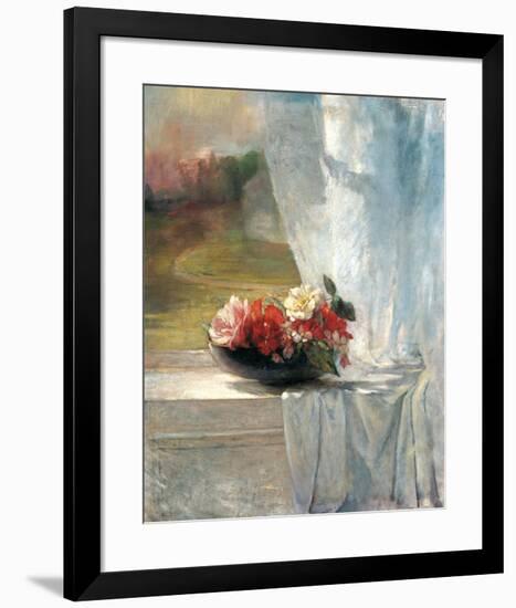 Flowers on a Window Ledge-John Lafarge-Framed Art Print