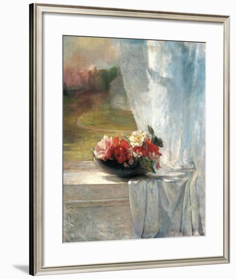 Flowers on a Window Ledge-John Lafarge-Framed Art Print