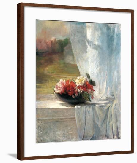 Flowers on a Window Ledge-John Lafarge-Framed Art Print