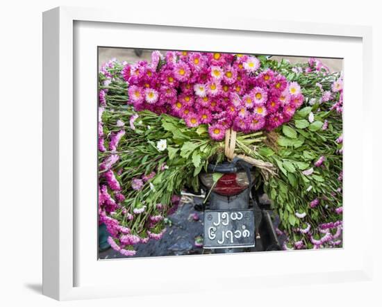 Flowers on Back of Motorcycle, Market, Mandalay, Myanmar (Burma)-Peter Adams-Framed Photographic Print