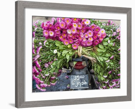 Flowers on Back of Motorcycle, Market, Mandalay, Myanmar (Burma)-Peter Adams-Framed Photographic Print