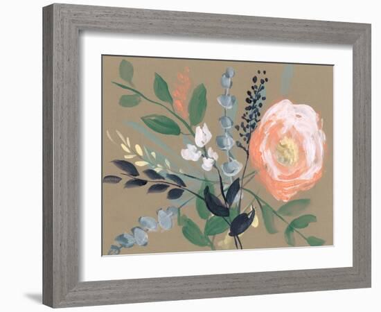 Flowers on Mocha I-Jennifer Goldberger-Framed Art Print