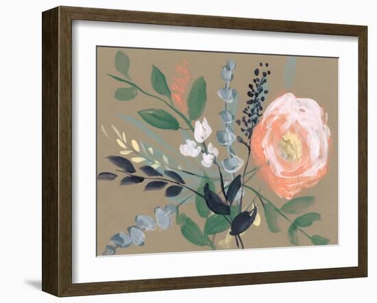 Flowers on Mocha I-Jennifer Goldberger-Framed Art Print
