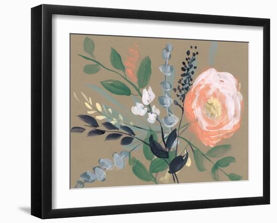 Flowers on Mocha I-Jennifer Goldberger-Framed Art Print