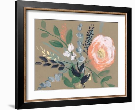 Flowers on Mocha I-Jennifer Goldberger-Framed Art Print