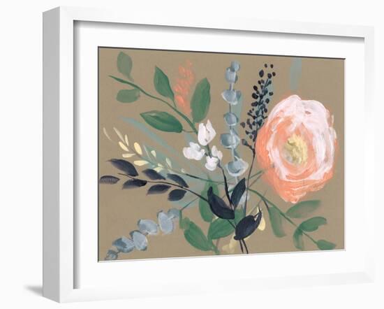 Flowers on Mocha I-Jennifer Goldberger-Framed Art Print