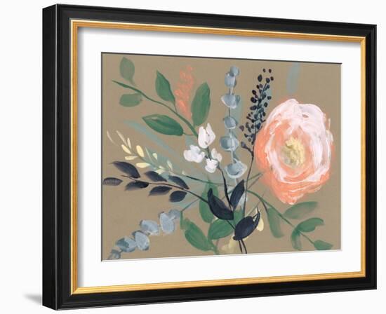 Flowers on Mocha I-Jennifer Goldberger-Framed Art Print