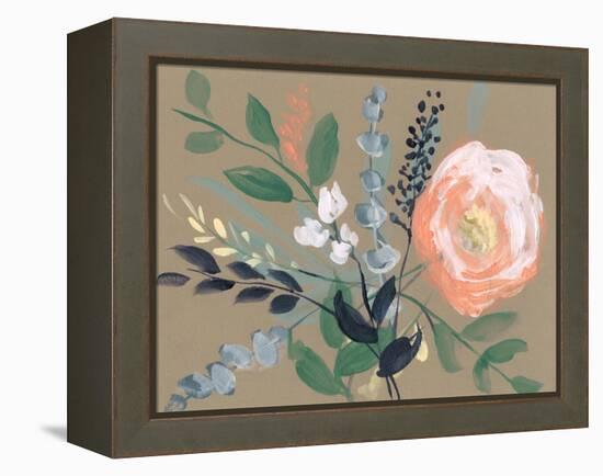 Flowers on Mocha I-Jennifer Goldberger-Framed Stretched Canvas