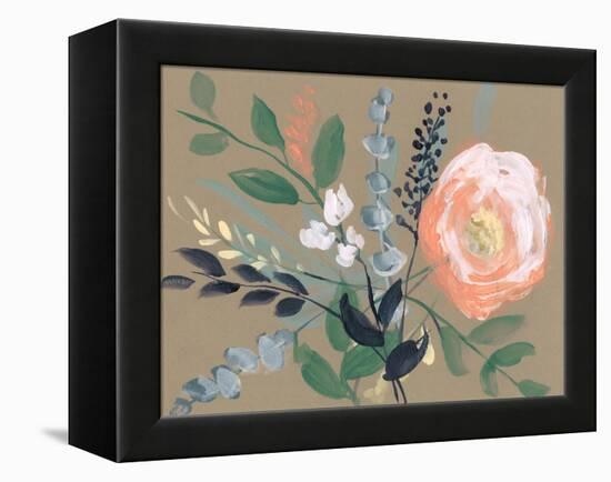 Flowers on Mocha I-Jennifer Goldberger-Framed Stretched Canvas