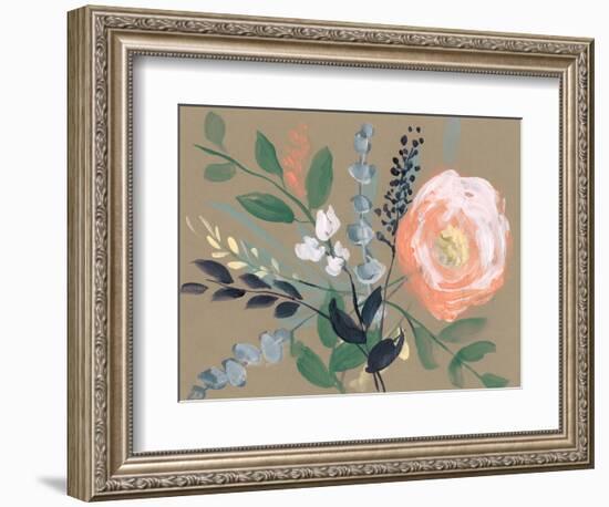 Flowers on Mocha I-Jennifer Goldberger-Framed Art Print