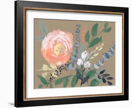 Flowers on Mocha II-Jennifer Goldberger-Framed Art Print