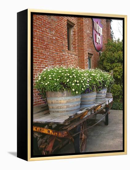 Flowers on Old Baggage Wagon, Vintage 1870 Shops, Napa Valley, California, USA-John Alves-Framed Premier Image Canvas