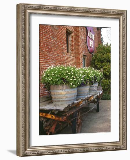 Flowers on Old Baggage Wagon, Vintage 1870 Shops, Napa Valley, California, USA-John Alves-Framed Photographic Print