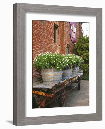 Flowers on Old Baggage Wagon, Vintage 1870 Shops, Napa Valley, California, USA-John Alves-Framed Photographic Print