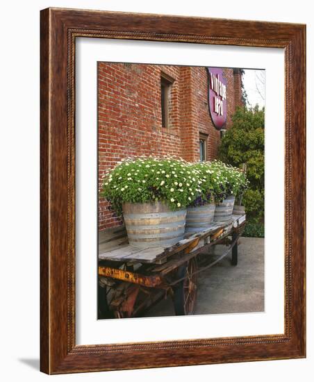 Flowers on Old Baggage Wagon, Vintage 1870 Shops, Napa Valley, California, USA-John Alves-Framed Photographic Print