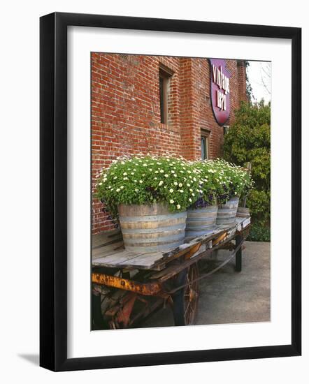 Flowers on Old Baggage Wagon, Vintage 1870 Shops, Napa Valley, California, USA-John Alves-Framed Photographic Print