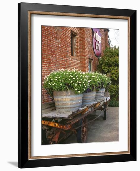 Flowers on Old Baggage Wagon, Vintage 1870 Shops, Napa Valley, California, USA-John Alves-Framed Photographic Print