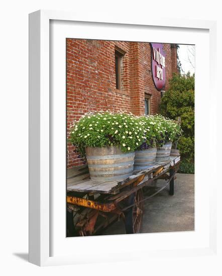 Flowers on Old Baggage Wagon, Vintage 1870 Shops, Napa Valley, California, USA-John Alves-Framed Photographic Print