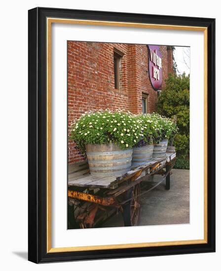 Flowers on Old Baggage Wagon, Vintage 1870 Shops, Napa Valley, California, USA-John Alves-Framed Photographic Print