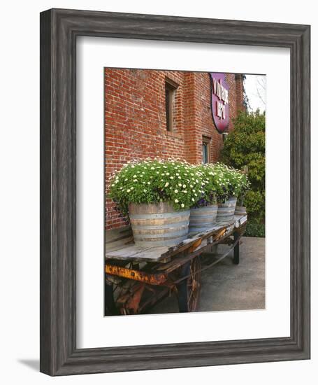 Flowers on Old Baggage Wagon, Vintage 1870 Shops, Napa Valley, California, USA-John Alves-Framed Photographic Print