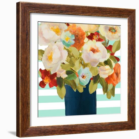 Flowers on Stripes II-Lanie Loreth-Framed Art Print