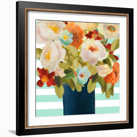 Flowers on Stripes II-Lanie Loreth-Framed Art Print