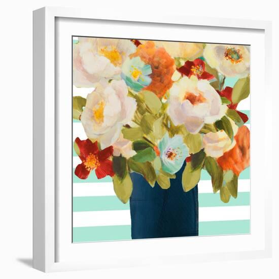 Flowers on Stripes II-Lanie Loreth-Framed Art Print