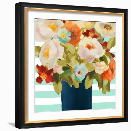 Flowers on Stripes II-Lanie Loreth-Framed Art Print