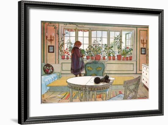 Flowers on the Windowsill, From 'A Home' series, c.1895-Carl Larsson-Framed Premium Giclee Print