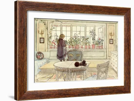 Flowers on the Windowsill, from 'A Home' Series, C.1895-Carl Larsson-Framed Giclee Print