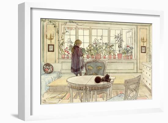 Flowers on the Windowsill, from 'A Home' Series, C.1895-Carl Larsson-Framed Giclee Print