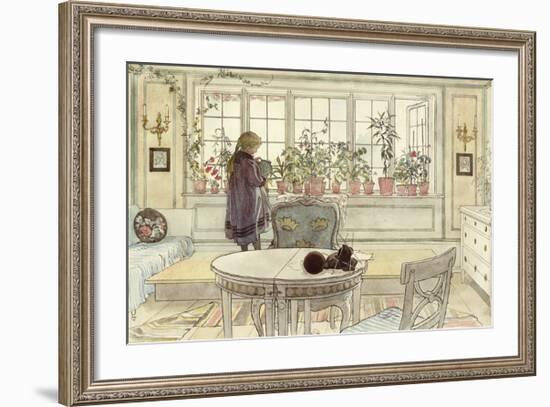 Flowers on the Windowsill, from 'A Home' Series-Carl Larsson-Framed Premium Giclee Print