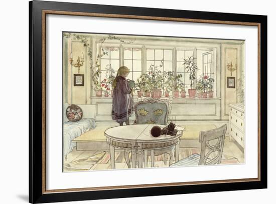 Flowers on the Windowsill, from 'A Home' Series-Carl Larsson-Framed Premium Giclee Print