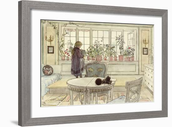 Flowers on the Windowsill, from 'A Home' Series-Carl Larsson-Framed Premium Giclee Print