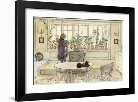 Flowers on the Windowsill, from 'A Home' Series-Carl Larsson-Framed Premium Giclee Print