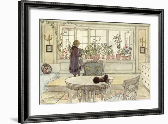 Flowers on the Windowsill, from 'A Home' Series-Carl Larsson-Framed Premium Giclee Print